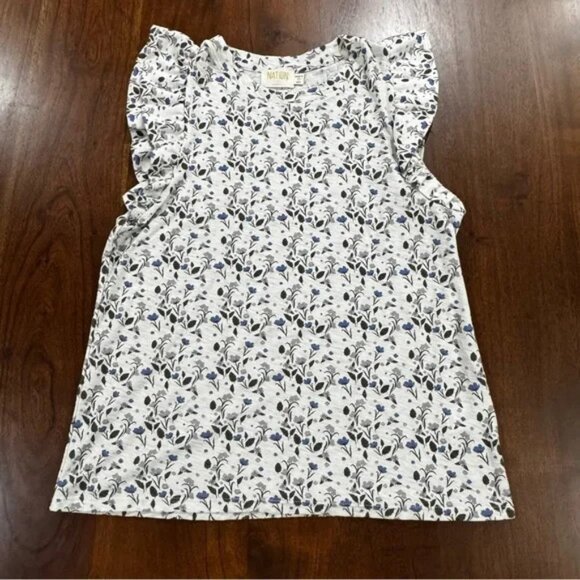 Nation LTD Paulette Tank 100% Pima Cotton Summer Ruffle Hem Size Medium Girly - Picture 1 of 7
